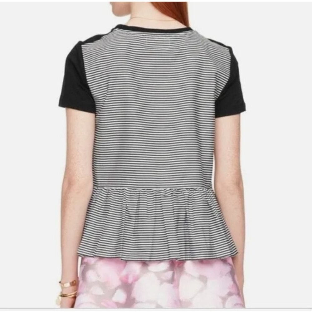 Kate Spade Broom Street Peplum Tee Shirt Black Front Striped Back Size Small